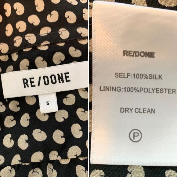 Re/Done 70s Tie Blouse in Beige and Black Croissant Print Size S - Picture 10 of 12